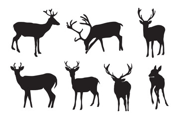 deer set Silhouettes Black and white Background