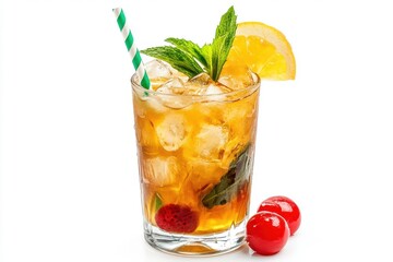 Refreshing mai tai cocktail with vibrant garnishes on bright background for summer vibes