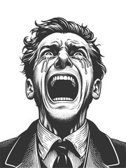 Dramatic Crying Man engraving raster illustration