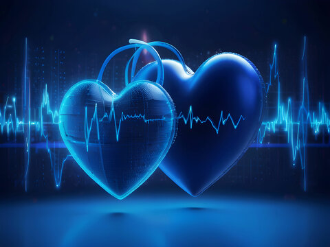 Digital Human Heart Anatomy Heart Health Finance Tech Monito, Two Hearts Beating as One. - Powered by Adobe