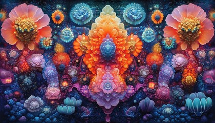 Floral symmetrical pattern with vibrant colors for background wallpaper design