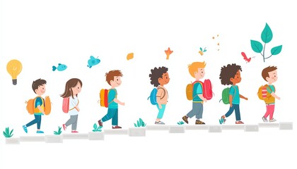 Fototapeta premium Visual representation of children s growth stages, highlighting key developmental milestones physical, emotional, academic achievements, and evolving social interactions