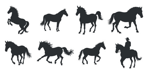 Naklejka premium horse silhouette collection galloping rearing standing vector set