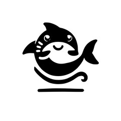 Adorable Cartoon Dolphin and Baby: Black and White Ocean Animal Illustration