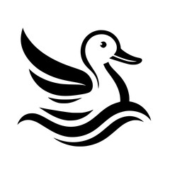 Elegant Duck in Water: A Minimalist Bird Illustration.  Perfect for nature lovers and design projects.  Features a graceful duck swimming, depicted in simple black and white vector art.