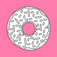 Doodle Donut Clipart: Kawaii Cartoon Donut: Black and White Donut Clipart