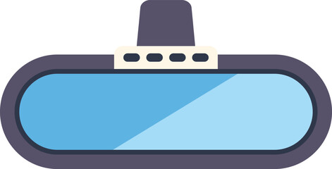 Car rearview mirror reflecting blue sky light, hanging from windshield, safety and driving concept