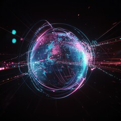 Fototapeta premium Global Network: A Futuristic Digital Earth Visualization