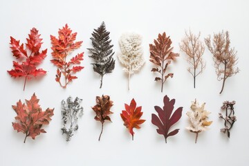 Vibrant autumn leaves against clean white background for seasonal decor and design inspiration