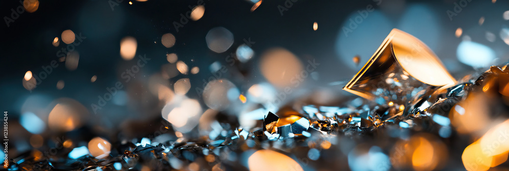 Poster gold object on metallic confetti with bokeh lighting