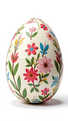 Decorative floral-patterned Easter egg on pastel green background.