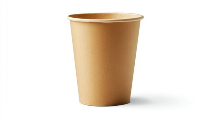 Brown paper cup on white background, studio shot, recyclable