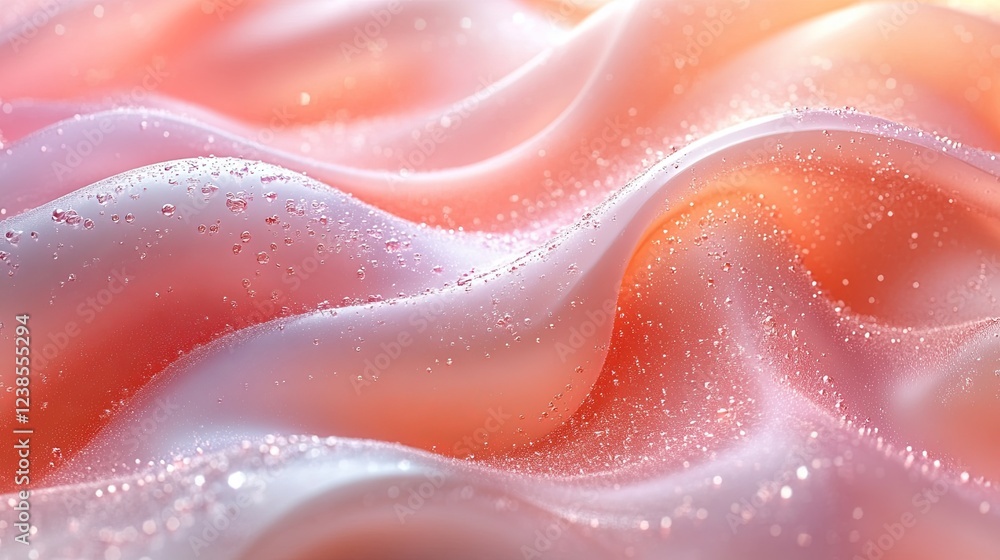 Poster fluid surface of peach tones with glittery particles on abstract background for use as wallpaper