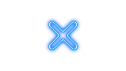 Obraz premium Neon symbol xmark icon blue color glow with transparent background