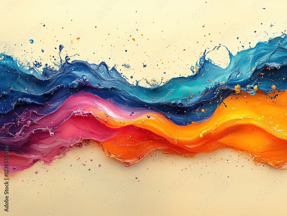 Poster fluid wave of colors splashing against a solid background for abstract design
