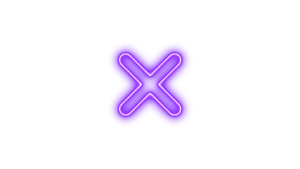 Fototapeta premium Neon symbol xmark icon purple color glow with transparent background