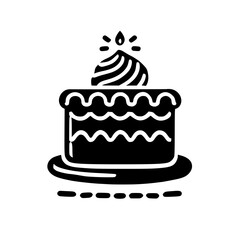 A delightful black and white graphic design of a birthday cake, perfect for celebrations and adding a touch of elegance to your projects. This minimalist vector illustration is simple yet effective.