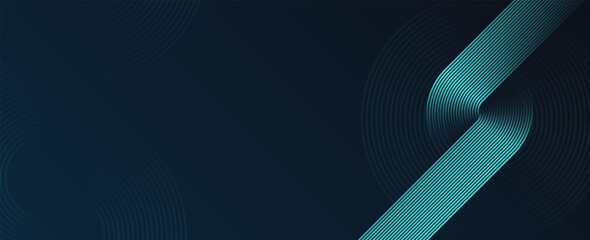 Dark blue abstract background with glowing circle lines. Geometric stripe line art design. Modern shiny blue diagonal rounded lines pattern. Futuristic technology concept. EPS 10