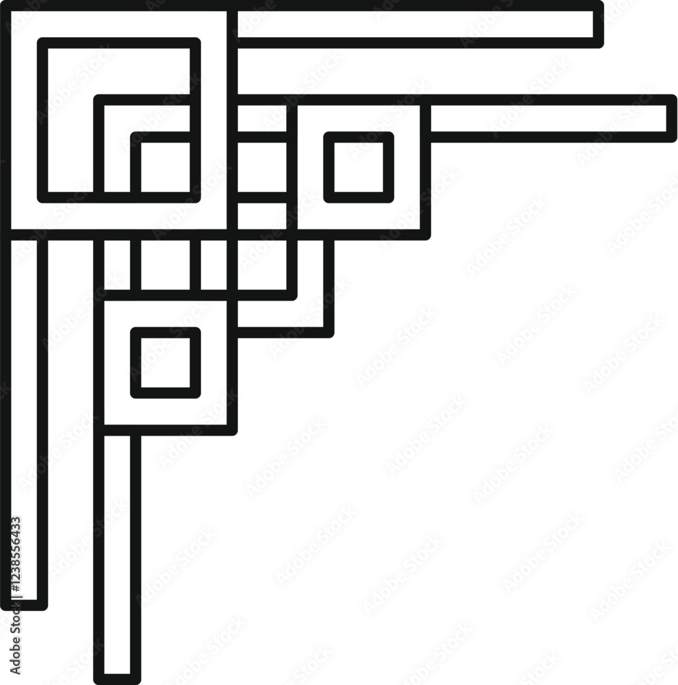 Poster geometric corner element with overlapping squares and lines creating an abstract decorative border