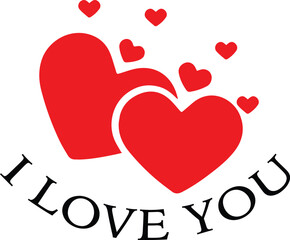 I love you simple text with red couple hearts