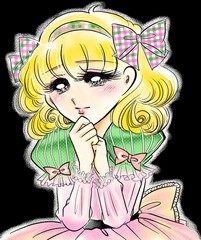 昭和レトロ風70年代少女漫画のぶりっ子美少女がときめくポートレートイラスト
