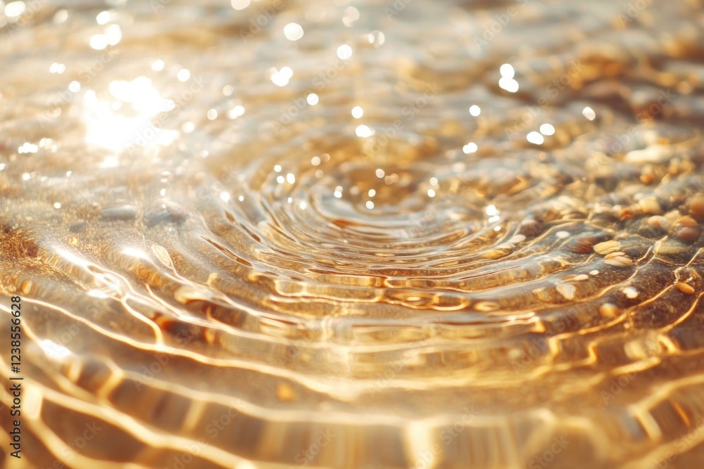 Poster golden ripples in shallow water, sunlight reflecting off the surface, creating a mesmerizing pattern