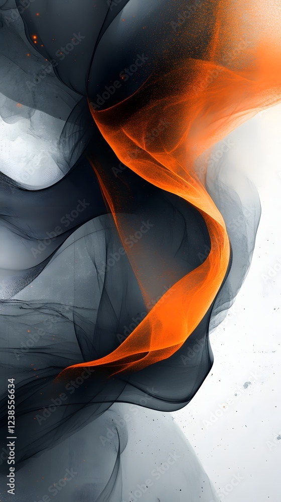 Poster abstract art: flowing dark and orange hues create a dynamic composition.