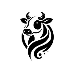 Abstract Cow Head: Black and White Bovine Art, Elegant Vector Design, Farm Animal Symbol