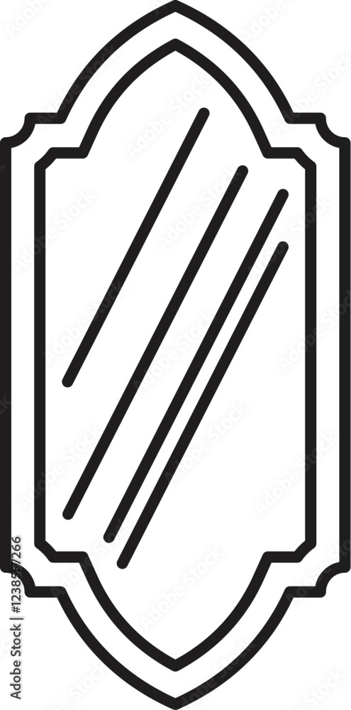 Poster simple line drawing of an elegant arch top mirror, reflecting light and adding a touch of sophistica