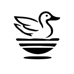 Elegant Minimalist Duck in Nest: Black and White Bird Illustration