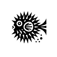 Bold Black and White Pufferfish Illustration: A Striking Minimalist Design