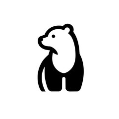 Adorable Polar Bear Icon: Minimalist Black and White Cartoon Animal Design