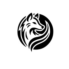Abstract Fox and Wolf Logo Design: Black and White Circular Vector Graphic