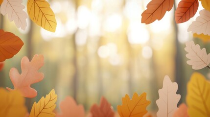 Colorful Autumn Leaves Framing a Warm Forest Background in Nature's Vibrant Palette