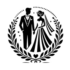 Elegant Black and White Wedding Couple Illustration: A Romantic Symbol of Marriage and Love