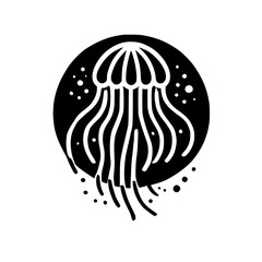 Elegant Black and White Jellyfish Illustration: Minimalist Ocean Animal Art Print