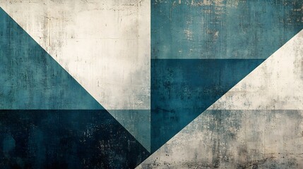 Abstract Blue and White Geometric Art Textured Canvas Painting. AI Generated