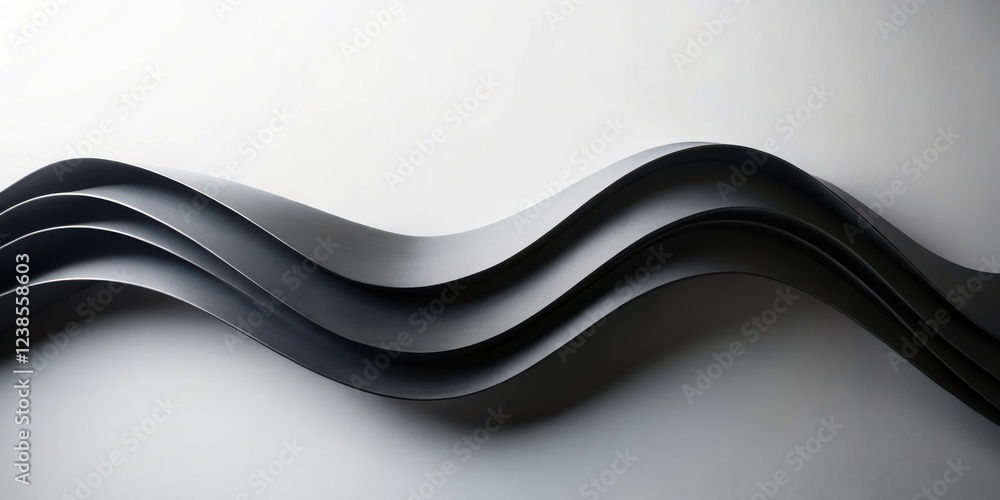 Poster abstract dark grey wavy layers on light grey background