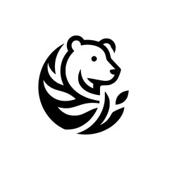 Bear and Leaves Logo Design: Minimalist Nature Icon for Brand Identity
