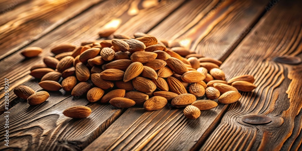 Poster a pile of nutritious almonds rests on a rustic wooden surface