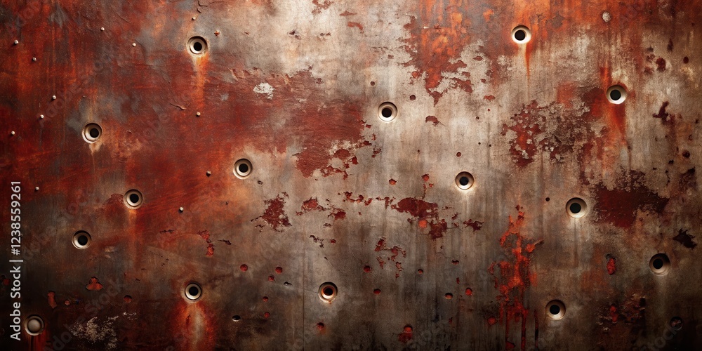 Poster rustic metal surface with holes and extensive rust
