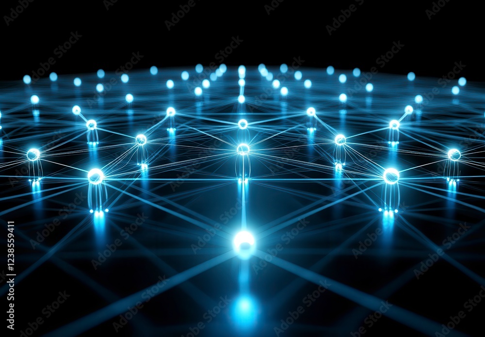 Poster abstract digital network connection, glowing nodes and lines on a dark background. futuristic techno