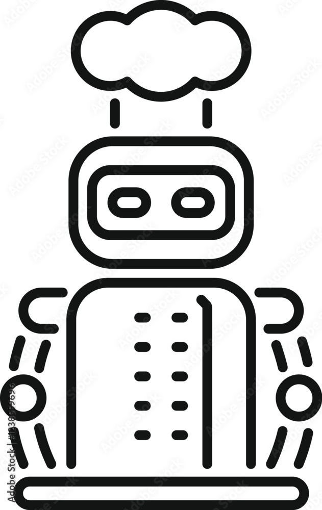 Poster robot juggling balls using cloud computing, a simple icon representing artificial intelligence and m