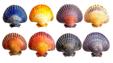 Colorful scallop shells isolated on transparent background