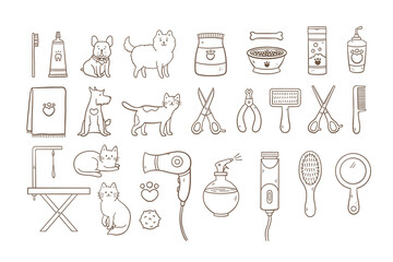 Grooming vector set line Icons