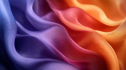 Obraz premium Vibrant silk fabric flows smoothly showing rich warm orange and cool blue ombre. AI Generated