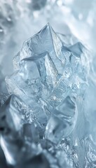 Stunning close up of unique textured translucent glacier crystals in glowing iceberg formation