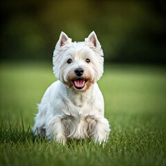 Energetic West Highland White Terrier Standing on Green Grass - Playful and Cheerful Westie Dog