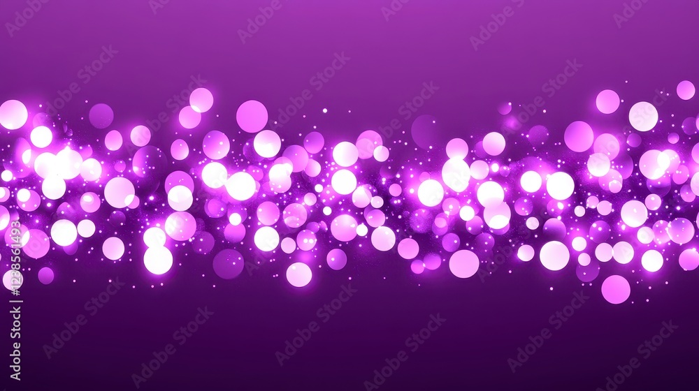 Poster abstract background with purple bokeh lights. soft glowing sparkles create a festive and elegant moo