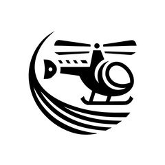Helicopter Flight: A Black and White Graphic Design of a Helicopter in Motion